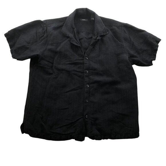 Alfani Mens Shirt Large Short Sleeve Linen Blend Button Up Casual Black Classic - Picture 1 of 8